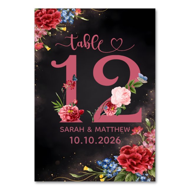 Blush Floral Wedding Table Number Card (Front)