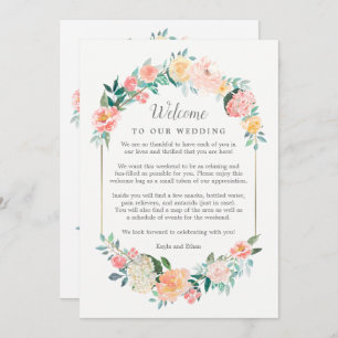 Blush Floral Wedding Welcome And Itinerary Card