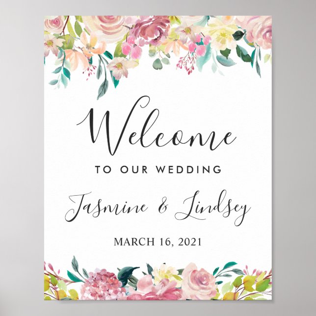 Blush Floral Wedding Welcome Sign (Front)