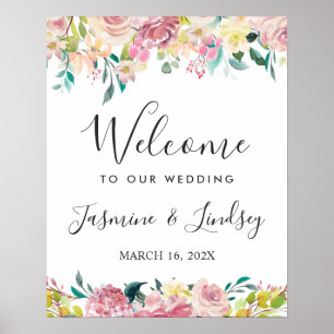 Blush Floral Wedding Welcome Sign