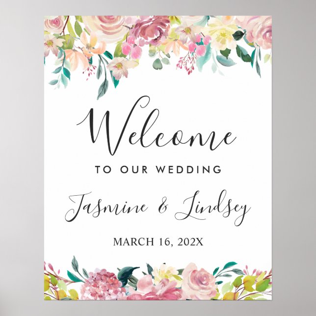 Blush Floral Wedding Welcome Sign (Front)