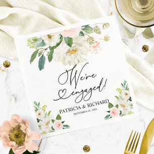 Blush Floral We're Engaged Engagement Party Napkin