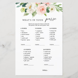 Blush Floral What's In Your Purse Shower Game