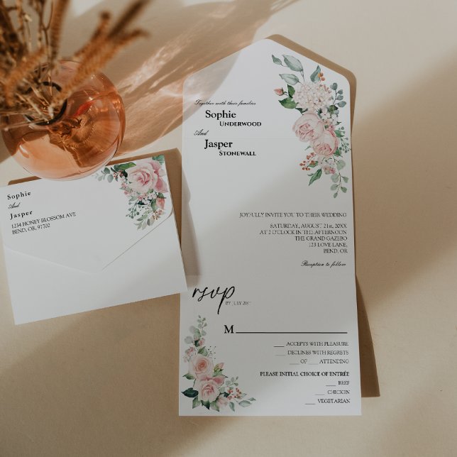 Blush Floral White All In One Wedding Invitation (Creator Uploaded)