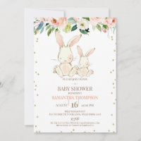 Blush Floral White Bunnies Girls Baby Shower