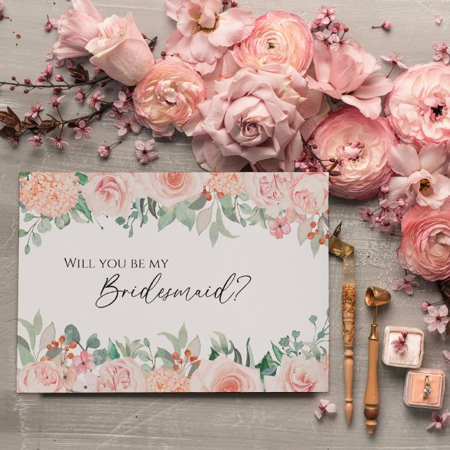 Blush Floral White Wedding Bridesmaid Proposal Invitation (Creator Uploaded)