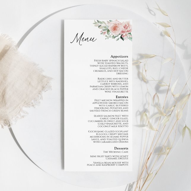 Blush Floral White Wedding Flat Menu (Creator Uploaded)