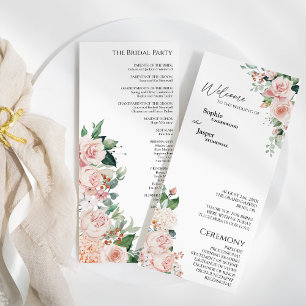 Blush Floral White Wedding Flat Program Programme