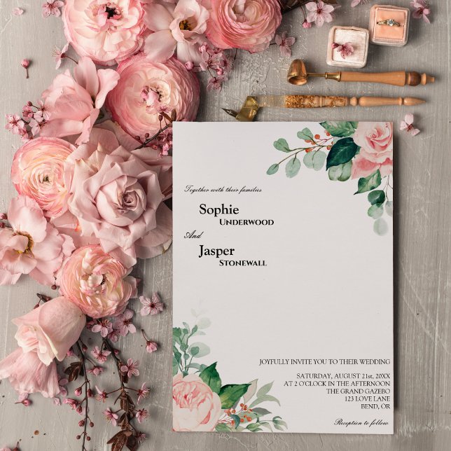 Blush Floral White Wedding Invitation (Creator Uploaded)