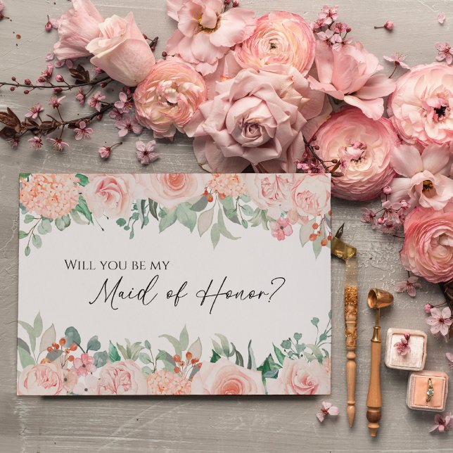 Blush Floral White Wedding Maid Of Honour Proposal Invitation (Creator Uploaded)