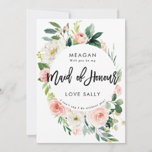 blush floral will you be my maid of honour card