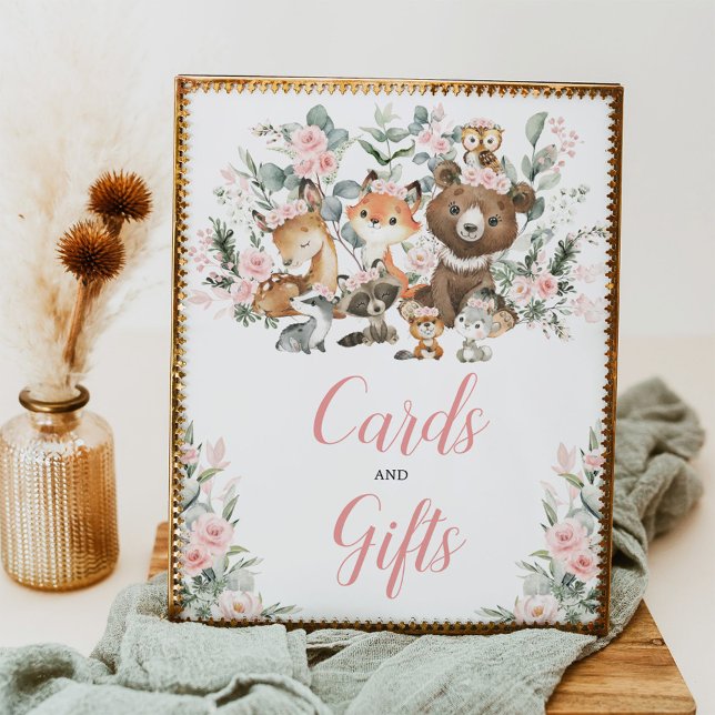 Blush Floral Woodland Animals Cards & Gifts Sign (Creator Uploaded)