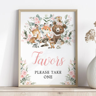 Blush Floral Woodland Animals Favours Sign