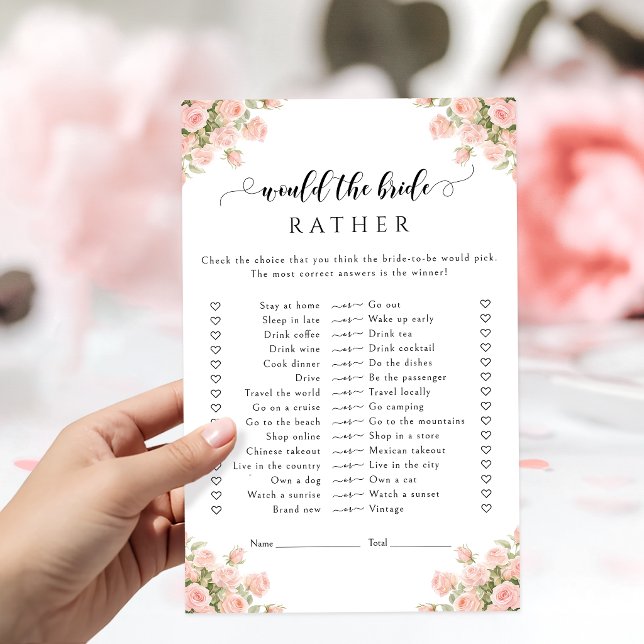 Blush Floral Would She Rather Bridal Shower Game (Creator Uploaded)