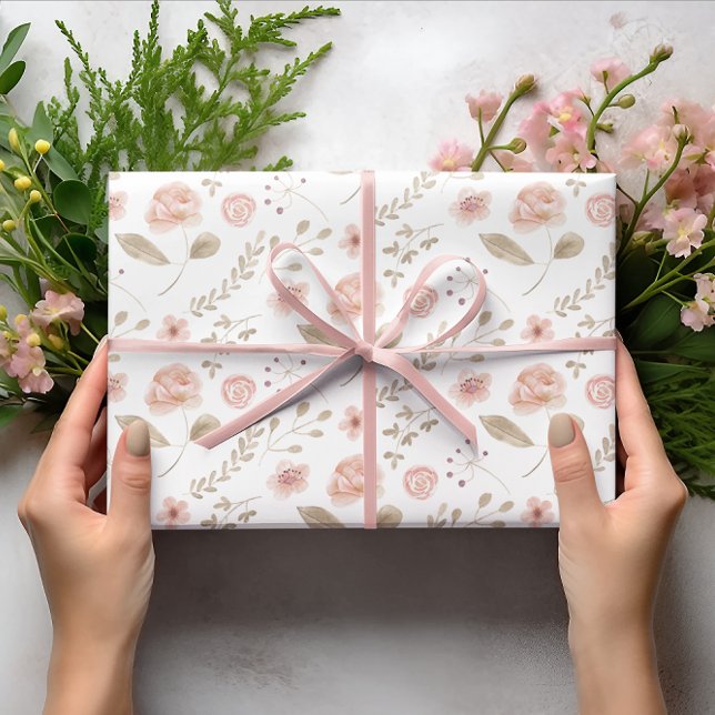 Blush Floral Wrapping Paper Flat Sheet Set of 3 (Celebrate someone special with these watercolor blush floral wrapping paper sheets! )
