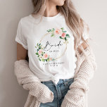 Blush Floral Wreath Bride T-Shirt<br><div class="desc">Looking for the perfect bridal party t-shirt collection? Look no further than our beautiful blush floral wreath collection. Featuring chic calligraphy font writing that reads "Bride" with the bridesmaids' names personalised on each shirt. Our collection is perfect for your bridesmaids' hen party, with space for the date and any other...</div>