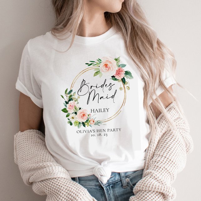 Blush Floral Wreath Bridesmaid personalised T-Shirt (Creator Uploaded)