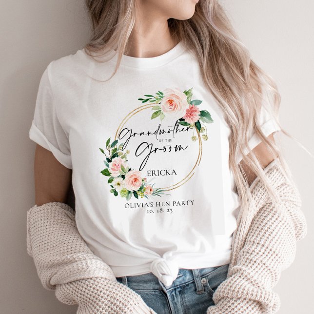 Blush Floral Wreath Grandmother Of The Groom T-Shirt (Creator Uploaded)