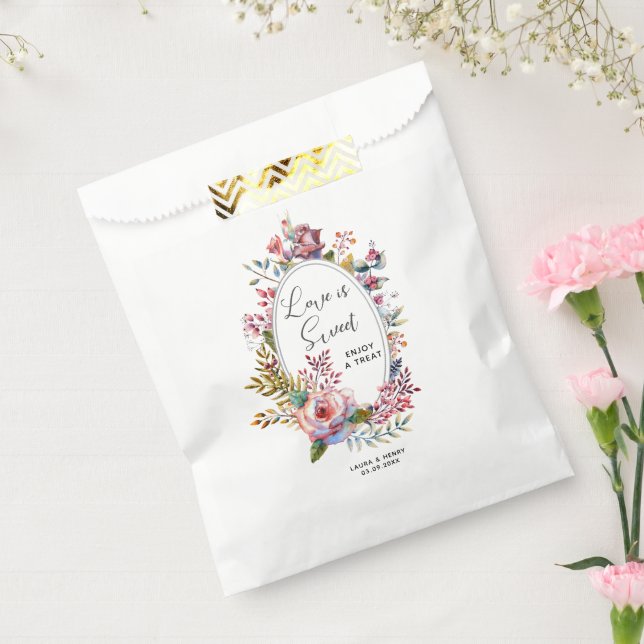 Blush Floral Wreath Love Is Sweet Wedding Favour Bags (Sealed)