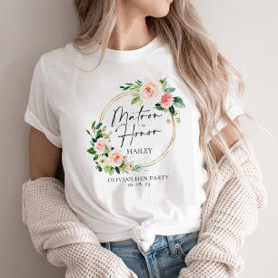 Blush Floral Wreath Matron Of Honour Personalised T-Shirt