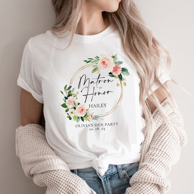 Blush Floral Wreath Matron Of Honour Personalised T-Shirt (Creator Uploaded)