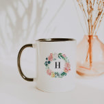 Blush Floral Wreath Monogram Coffee Mug<br><div class="desc">Trendy personalised design. These mugs make the perfect gift. Add your custom wording to this design by using the "Edit this design template" boxes on the right hand side of the item, or click the blue "Customise it" button to arrange the text, change the fonts and colours and to also...</div>