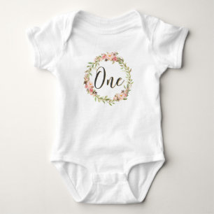 Blush Floral Wreath ONE 1st Birthday Girl Chic Baby Bodysuit