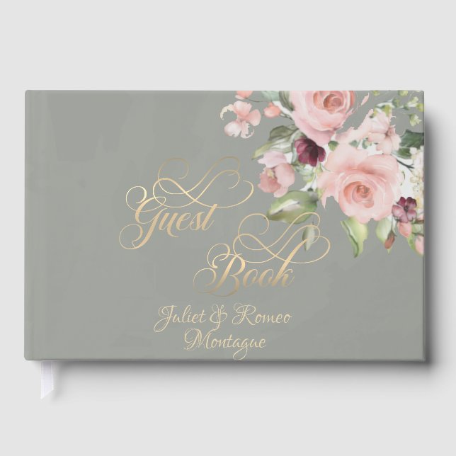 Blush Floral & Wreath - Sage/Gold Guest Book (Front)