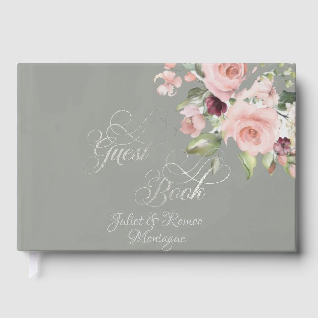 Blush Floral & Wreath - Sage/Silver Guest Book (Front)