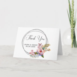 Blush Floral Wreath Wedding Thank You Card