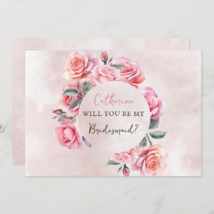 Blush Floral Wreath Will You Be My Bridesmaid Invitation