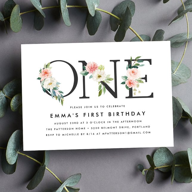 Blush Florals | 1st Birthday Party Invitation (Creator Uploaded)