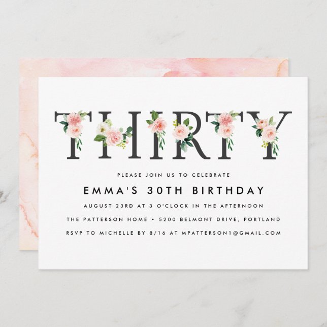 Blush Florals | 30th Birthday Party Invitation (Front/Back)