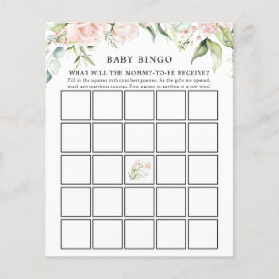 Blush Florals and Greenery Baby Bingo Game Card