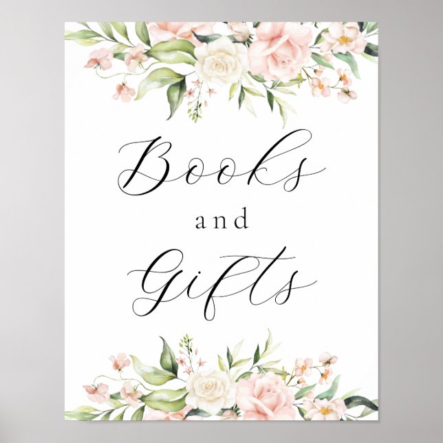 Blush Florals and Greenery Books and Gifts Sign (Front)