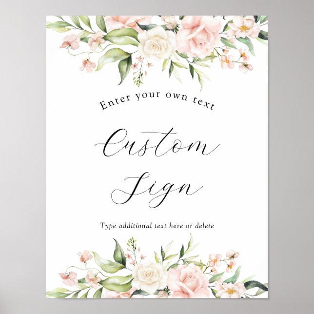 Blush Florals and Greenery Custom Text Sign (Front)