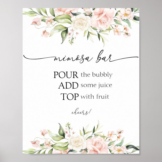 Blush Florals and Greenery Mimosa Bar Sign (Front)