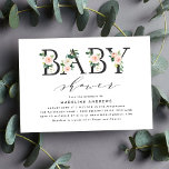 Blush Florals | Baby Shower Invitation<br><div class="desc">Stylish,  elegant baby shower invitations featuring charcoal grey letters with blush watercolor flowers and green foliage accents. The floral elements are complimented by a modern calligraphy script font. Personalise the floral baby shower invitations by adding your details. The reverse side of the invitations feature a blush pink watercolor background.</div>