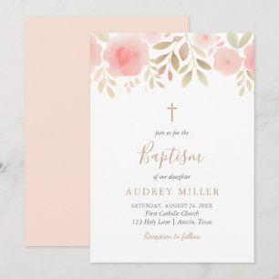 Blush Florals Cross Baptism Invitation