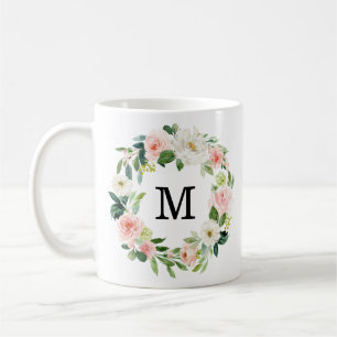 Blush Florals   Floral Wreath Monogram Coffee Mug