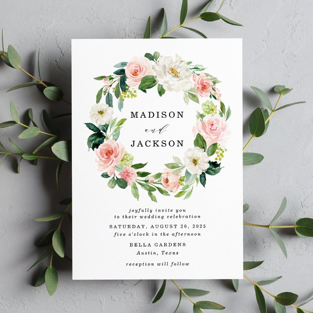 Blush Florals | Floral Wreath Wedding Invitation (Creator Uploaded)