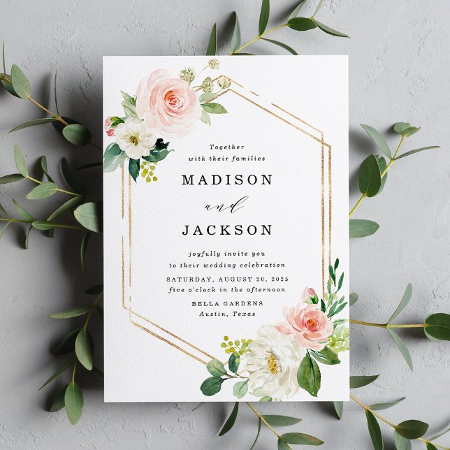 Blush Florals | Gold Frame Wedding Invitation (Creator Uploaded)