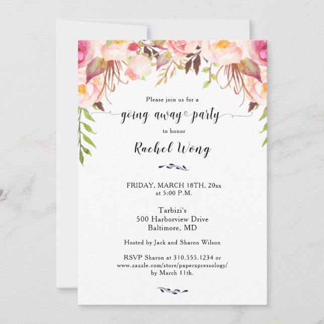 Blush Florals Moving Going Away Party Photo Invitation (Front)