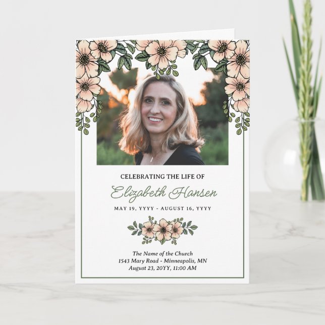 Blush Florals Photo Celebration of Life Funeral Programme (Front)