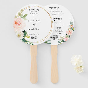 Blush Florals Round Gold Wedding Program Fan