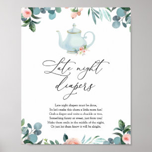 Blush Florals Teapot Late Night Diapers Sign