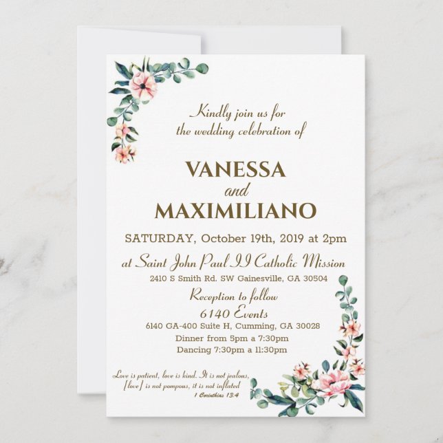 Blush Florals Wedding Invitation English Version (Front)