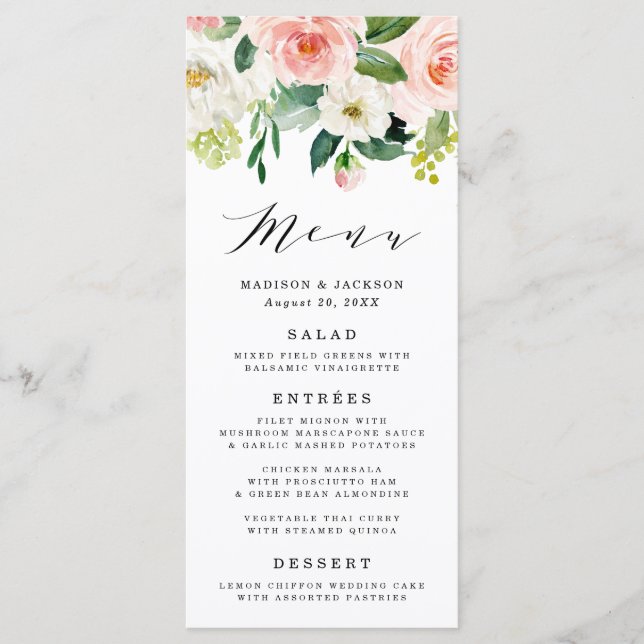 Blush Florals | Wedding Menu Card (Front)