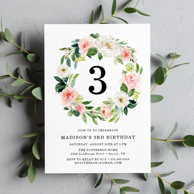 Blush Florals | Wreath Birthday Party Invitation (Creator Uploaded)