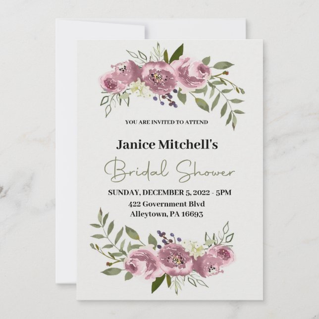 Blush Flower Bridal Shower Invitation (Front)